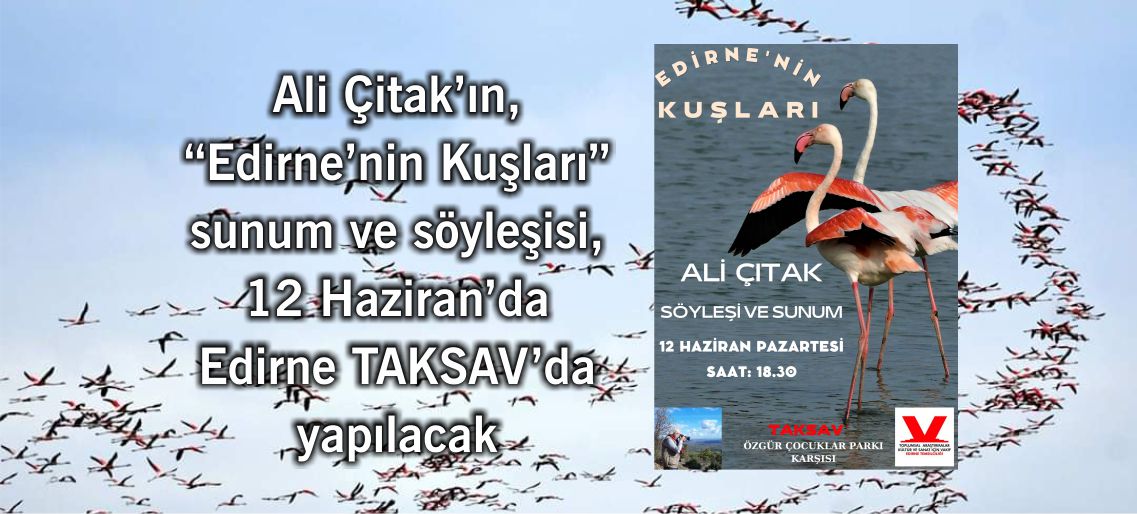 Ali Çitak’ın, 'Edirne’nin Kuşları' sunum ve söyleşisi, 12 Haziran’da Edirne TAKSAV’da yapılacak